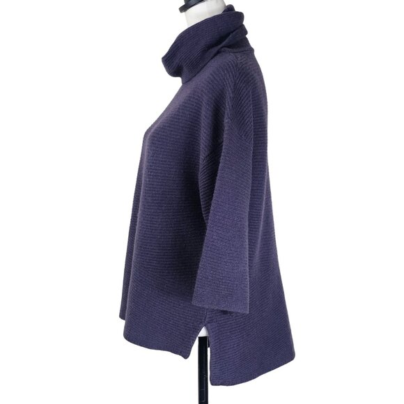 Halogen Purple Cashmere Wool Cowl Neck Sweater M Lagenlook 3/4 Sleeve Relaxed - Picture 2 of 9